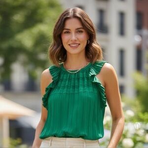 Ramy Brook Vibrant Green Ruffled Blouse